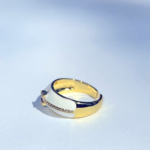 Gold & White Enamel Signet Ring with Cubic Zirconia - NWT - Picture 2 of 5